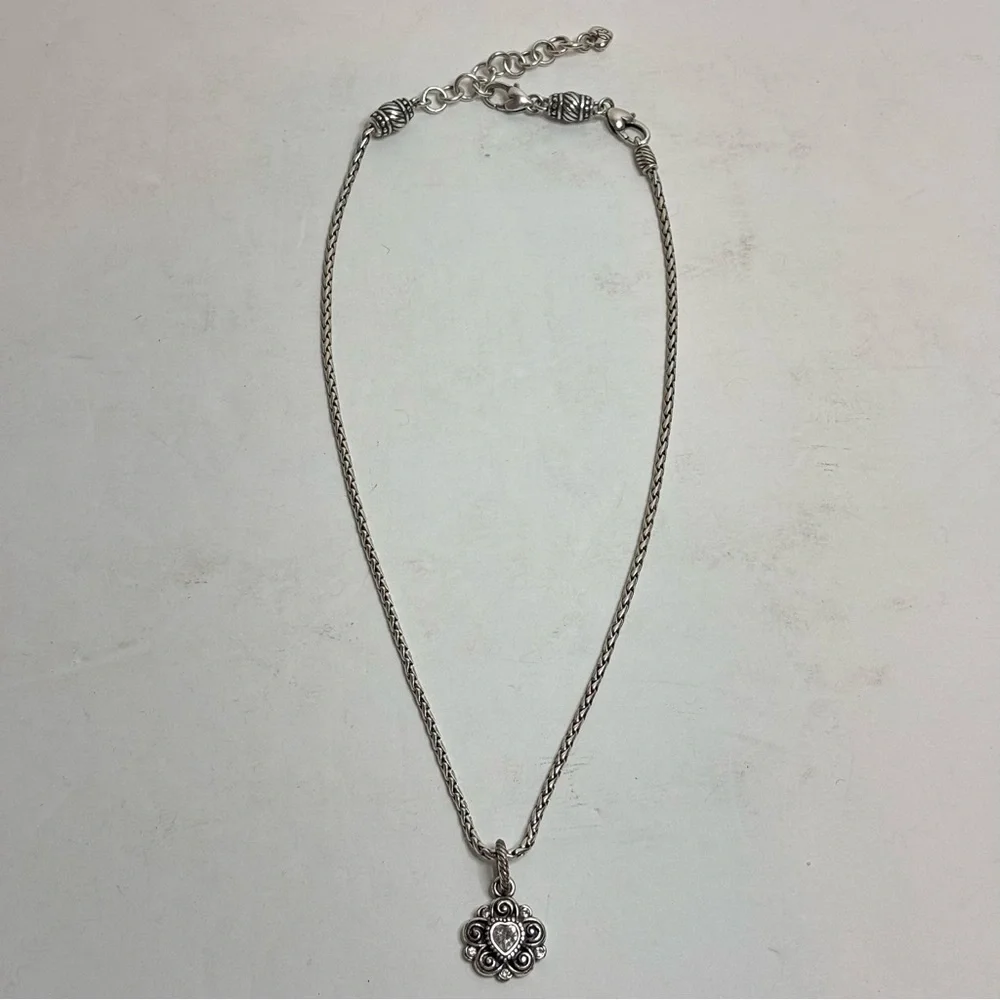 Brighton Silver Woven Chain April Birthstone Reversible Heart Pendant Necklace - Picture 2 of 8